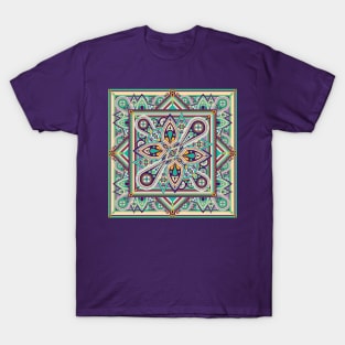 Teal and Purple Ornamental Mandala T-Shirt